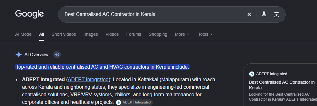 Ranking #1 for VRF System Contractor in Malappuram