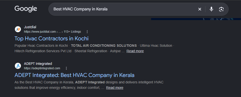 Ranking #1 for Best HVAC Company in Kerala